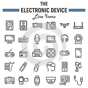 Electronic device line icon set, technology