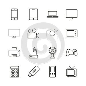 Electronic device set icon vector. Outline technology collection. Trendy flat gadget sign design. T
