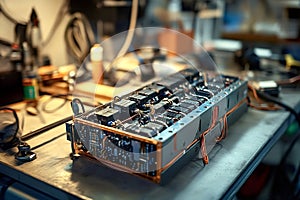 Electronic device undergoing maintenance and repair in workshop