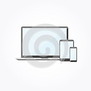 Electronic devices with blank screens. Laptop, smartphone. Flat design vector illustration