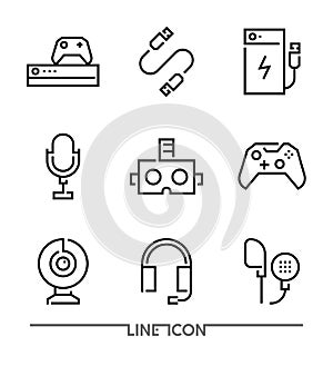 Electronic devices Icons. Gaming Accessories thin line vector