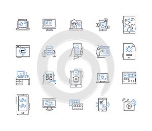 Electronic devices line icons collection. Smartph, Tablet, Laptop, Desktop, Smartwatch, Router, Headphs vector and