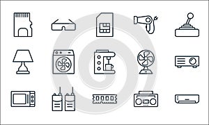 Electronic devices line icons. linear set. quality vector line set such as , ram, microwave oven, audio tape, walkie talkie, lamp
