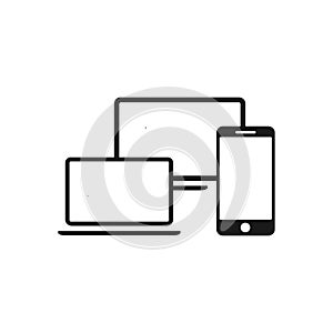 Electronic devices mobile phone, computer, laptop, tablet vector flat design icons