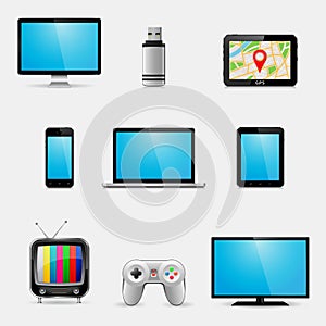 Electronic devices and multimedia gadgets icons