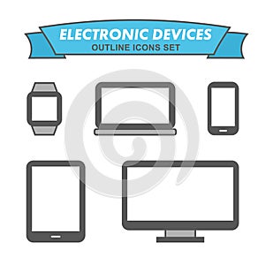 Electronic devices outline icons set