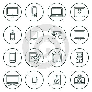 Electronic devices outline icons. Technology device icons set