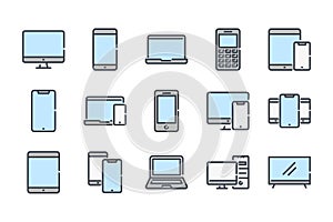 Electronic and devices related color line icon set.