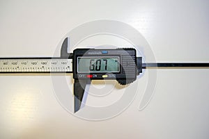 Electronic digital vernier caliper details and close-up. The appearance of an electronic digital vernier caliper