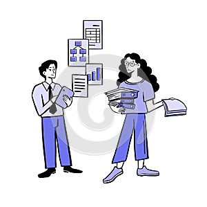 Electronic document management color vector illustration in flat style