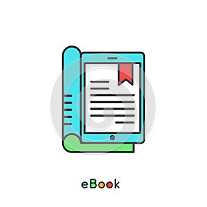 Electronic eBook and Electronic Reader with Bookmark Vector Simple Icon