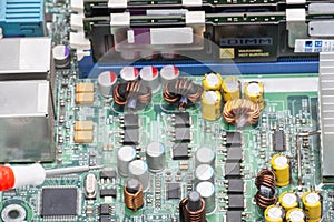 Electronic elements installed on the board Concept of repairing laptop computers