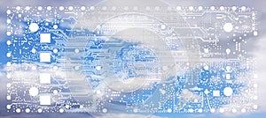 Electronic embedded system design process PCB layout routing over blue sky background