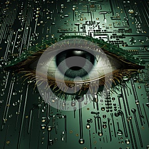 an electronic eye on a green circuit board