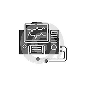 Electronic fetal monitoring glyph black icon. EFM provides graphic and numeric information on fetal heart rate FHR and maternal