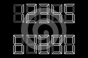 electronic figures. white outline of numbers. a copy of the calculator. 1, 2, 3, 4, 5, 6, 7, 8, 9, 0. Vector illustration