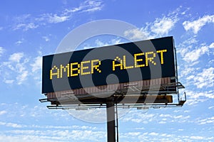 Electronic freeway Sign advising of an amber alert for child abduction