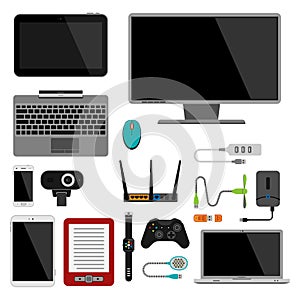 Electronic gadgets icons technology electronics multimedia devices everyday objects control and computer connection