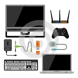 Electronic gadgets icons technology electronics multimedia devices everyday objects control and computer connection