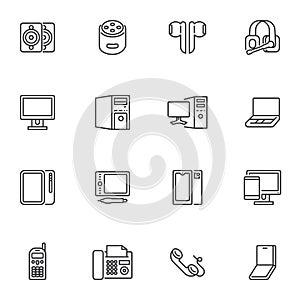 Electronic gadgets line icons set