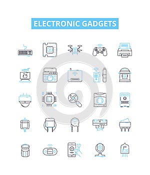 Electronic gadgets vector line icons set. Electronics, Gadgets, Devices, Technology, Appliances, Tools, Components