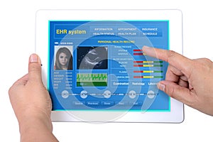 Electronic health record on tablet.