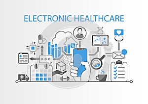 Electronic healthcare concept with hand holding modern bezel free smart phone