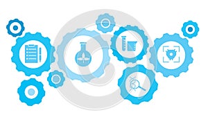 Electronic, heart, biology gear blue icon set. Connected gears and vector icons for logistic, service, shipping, distribution,