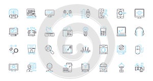 Electronic innovations linear icons set. Electromagnetism, Nanotechnology, Cybernetics, Biometric, Robotics