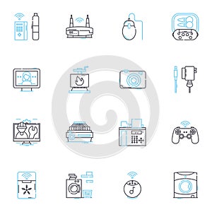 Electronic innovations linear icons set. Electromagnetism, Nanotechnology, Cybernetics, Biometric, Robotics