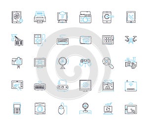 Electronic innovations linear icons set. Electromagnetism, Nanotechnology, Cybernetics, Biometric, Robotics