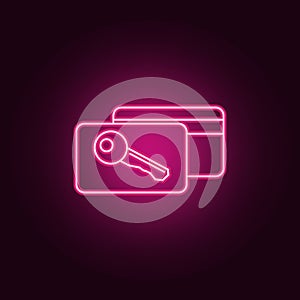 electronic key in the hotel icon. Elements of hotel in neon style icons. Simple icon for websites, web design, mobile app, info