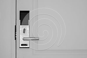 Electronic lock at door.