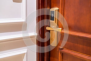 Electronic lock on wooden door