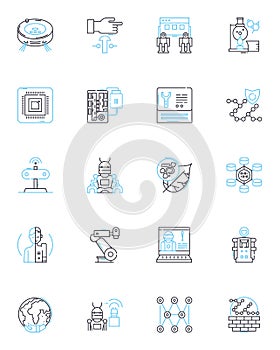 Electronic machinery linear icons set. Circuitry, Computerization, Automation, Robotics, Sensors, Transistors