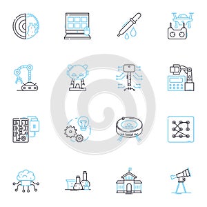 Electronic machinery linear icons set. Circuitry, Computerization, Automation, Robotics, Sensors, Transistors