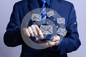 electronic mail concept is online communication on the Internet network Receiving and sending information or messages in digital