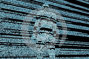 Electronic man pressing virtual computer screen