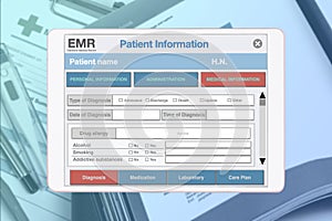 Electronic medical record application showing on digital tablet