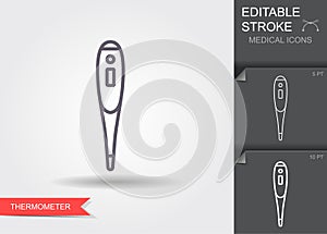 Electronic medical thermometer. Line icon with editable stroke with shadow