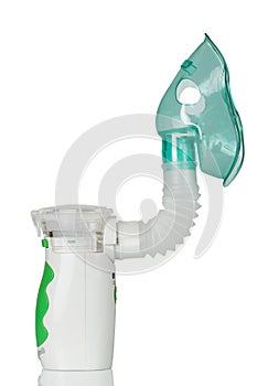 Electronic mesh inhaler with mask, isolated on white