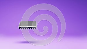Electronic Microchip Spinning on Studio Purple Background