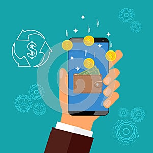 Electronic money. Replenishment of e-wallet. Vector illustration