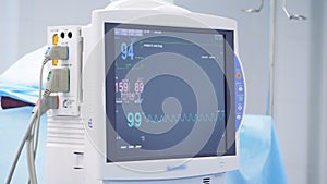 Electronic monitor is showing readings of patient`s condition