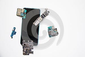 Electronic motherboard, isometric processor microchip of mobile phone, digital communication, people and technologies