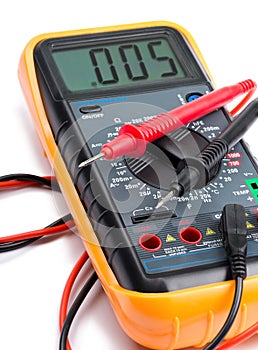 Electronic Multimeter With Cables Close-up