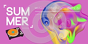 Electronic music fest summer wave poster. Club party flyer. Abstract gradients waves music background