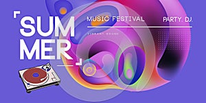 Electronic music fest summer wave poster. Club party flyer. Abstract gradients waves music background