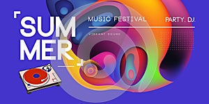 Electronic music fest summer wave poster. Club party flyer. Abstract gradients waves music background