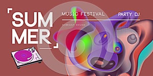 Electronic music fest summer wave poster. Club party flyer. Abstract gradients waves music background